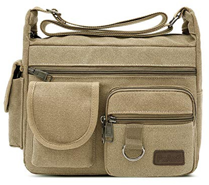 FANDARE Sacs bandoulièr Toile Sac d'épaule Sacs Portés épaule Messenger Bag 7.9 Pouces Tablet Briefcase Hommes/Femmes Sac de Sport Travail Ecole Cartable Kaki