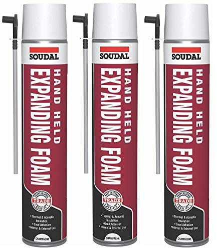 Soudal 750ml Champagne Gap Filler Expanding Foam Handheld Spray with Nozzle & Gloves (3)