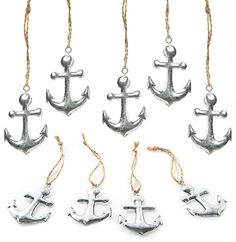Logbuch-Verlag 9 Anker Anhänger 6,5 cm Metall Silber Glücksbringer Ankeranhänger mit Schnur zum Aufhängen Maritime Deko