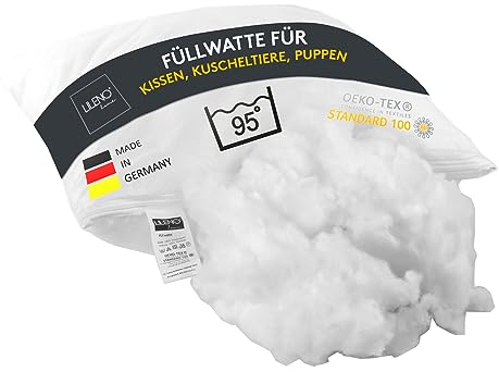 LILENO HOME Füllwatte 2kg im praktischen Vlies Beutel - Füllmaterial u. Füllwatte für Kuscheltiere, Kissen, Basteln - Kissen Füllung waschbar bis 95 °C - perfekt als Watte o. Bastelwatte