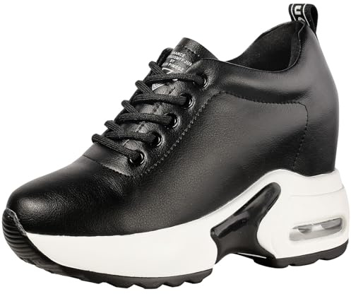 zpllsbratos Sneakers Alte con Zeppa Donna Platform Scarpe da Ginnastica Pelle Scarpe Casual(Nero,39)