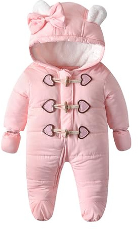 Simplee kids Baby Infant Boys Girls Snowsuit Winter Hooded Footed Warm Jumpsuit Outerwear with Gloves for 3-6 Months