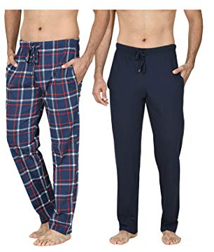 Men's Long Lounge Wear Pants Nightwear (Two Pack) Pyjama Bottoms Sleepwear (Navy/Navy Check, XXL)