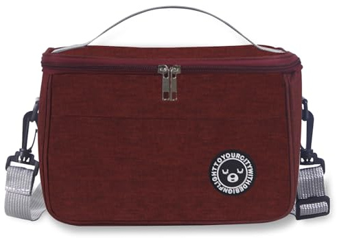 TUXUNQING Borsa termica pieghevole da 12 l, per picnic, viaggi e lavoro, borsa termica riutilizzabile, con maniglia per il trasporto, impermeabile, adatta per alimenti, bevande (rosso, 29 x 19 x 22 cm