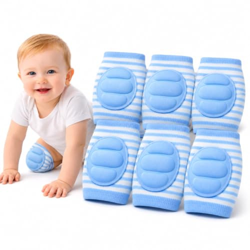 Adalex Global Baby Knee Pads for Crawling - Comfortable Baby Knee Pads, Toddler for Protection Toddlers Elastic Anti-Slip Breathable Knee Protector 0-6 6-12 months (3-Pair Blue)