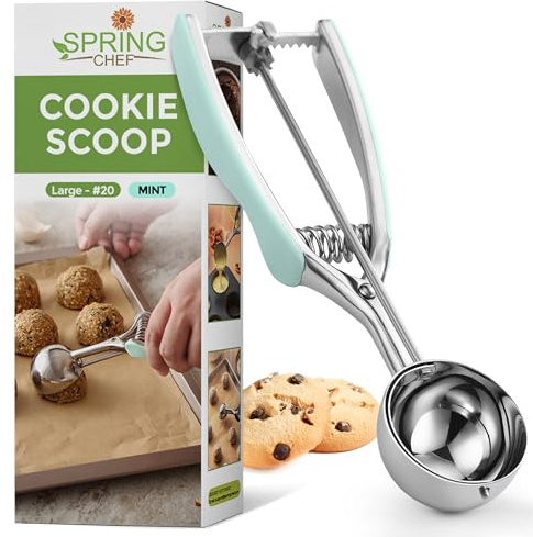 Spring Chef Large Stainless Steel Cookie Scoop, #20, 2.93 Tbsp, Mint