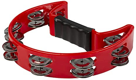 Fame FHT-R Hand Tambourine, Doppelreihig, Stahlschellen, Klarer Klang, Ergonomischer Griff, Rot