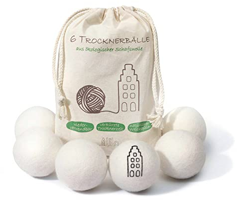 Lilo® Lot de 6 balles pour sèche-linge - 100 % laine de mouton de Nouvelle-Zélande - Balles de lavage de qualité supérieure avec une densité de feutre extra élevée pour tous les types de tissus