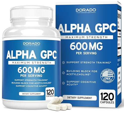 Alpha GPC Choline Capsules - 120 Count, 600mg Servings (Brain Support Aid that Supports Focus, Memory, Motivation, & Energy (Third Party Tested, Vegan Safe Made in the USA) Brain Support Supplement