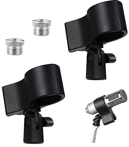 Wanfoou Lot de 2 supports de microphone réglables avec support universel pour microphone à main avec adaptateur à vis de 5/8 à 3/8 pouces Noir