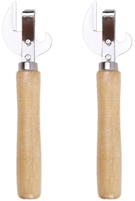 TDGBIH 2 abrelatas vintage, abrelatas manual, mango de madera, corte lateral, acero inoxidable, tradicional, abridor de latas y sacacorchos para restaurante, hogar, camping