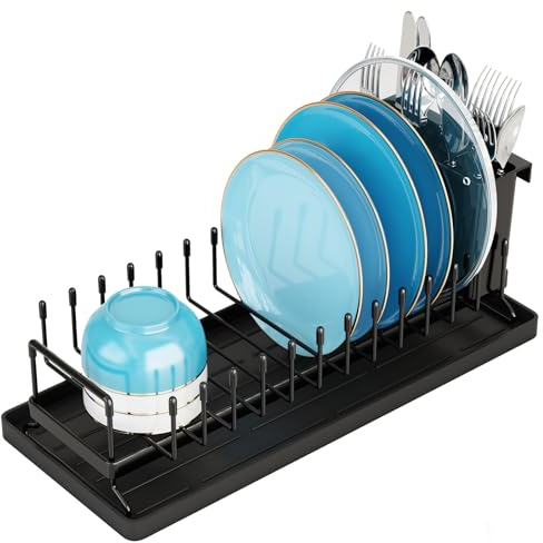 Petit Égouttoir à Vaisselle Compact pour Comptoir de Cuisine - Support à Couverts Peu Encombrant en Acier Inoxydable avec Tapis de Séchage en Silicone