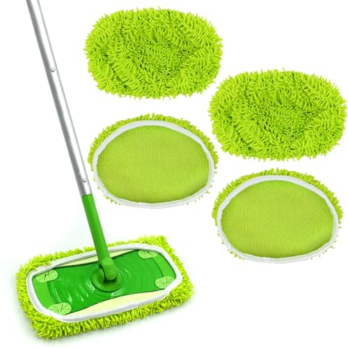 HOTUT Reusable Microfiber Mop Pads Compatible with Swiffer Sweeper Mop, 4 Pack Wet Mopping Cloths & Dry Sweeping Cloths, Washable Wet Pads Refill for Surface/Hardwood Floor Cleaning