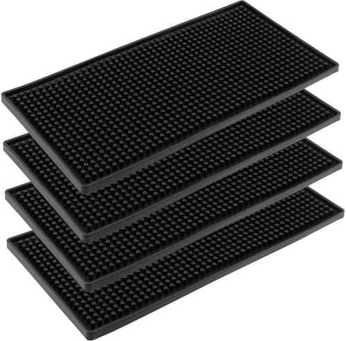 LEXININ Confezione da 4 tappetini da bar in gomma nera, 15 x 30 x 1 cm, piccoli tappetini in gomma per bar, tappetini da bar per piano di lavoro