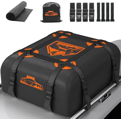 Rymopuey Dachbox Faltbar 15 Cubic/425 L, 700D Wasserdicht Dachbox Auto, Dachbox mit Anti-Rutsch-Matte und 6 Hochleistung Riemen, Faltbare Weich Dachtasche Auto für Autos mit/ohne Gepäckträger