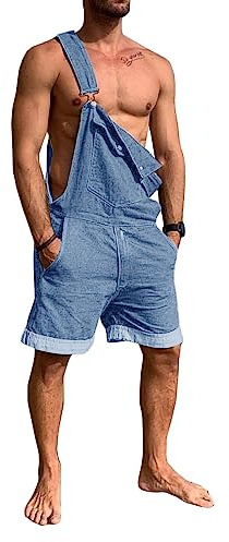 Runcati Men's Denim Overall Shorts Summer Workwear Adjustable Jumpsuit Casual Jeans Short Rompers Loose Fit, blue, XXL