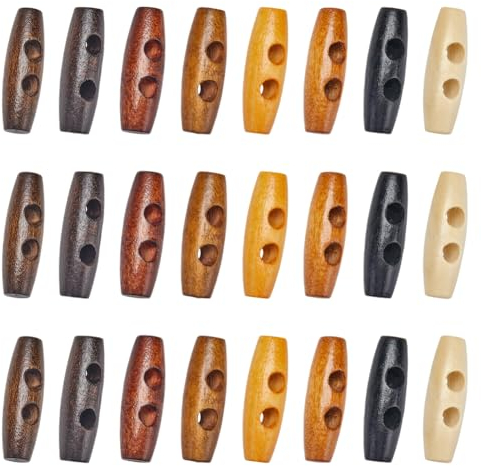 GORGECRAFT 80 Stück 8 Farben Ovale Holzknöpfe 30mm Lang Hornförmiger Knebelknopf Holzknopf Zubehör 2 Löcher Pullover/Mäntelknöpfe Ersatz Für Jacken Kleidung Nähen DIY Kunsthandwerksprojekte