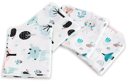FENSILO Panni in molton, 80 x 80 cm, confezione da 4 pannolini in flanella in 100% cotone, per bambini o ragazze, colore blu chiaro