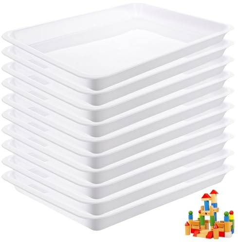 MIVIDE 10 Piezas Bandeja de Servir de Plástico Rectangular, Bandeja de Servir 34.5 x 25.3 x 3.2 cm, Bandejas Plastico Blanco Reutilizable Grande para Café, Bar, Fiestas, Cocina