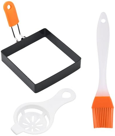 Stekt äggform fyrkantig – värmebeständig fyrkantig äggform | fyrkantig omelettform | fyrkantiga äggringar set med silikonhandtag | nonstick rostfritt stål ägg matlagningsform för stekning av ägg,
