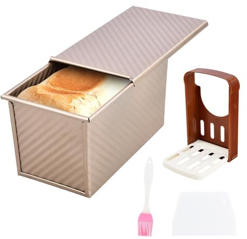 Stampo per Pane da Toast, Stampo Per Pane in Cassetta con Coperchio, 19.2 x 10.2 x 11.5 cm, Antiaderente, in Acciaio al Carbonio, Teglia per Pan Bauletto 450g per Forno, Toast, Panini (Oro Rosa)