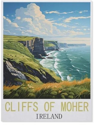 YYHMKBYY，Jigsaw Puzzle 1000 Piece，Cliffs of Moher Ireland Vintage Travel Poster，Classic Puzzle DIY Kit Paper Toy Unique Gift Home Decor（50x70cm）-H60