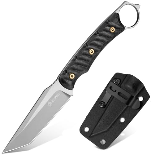 NedFoss PIONEER Jaktkniv, 8,5 cm 14C28N stål full tang laglig utomhuskniv med G10-handtag och justerbar klämma, liten överlevnadskniv med Kydexslida, Bushcraft-kniv 42a kompatibel, Edc kniv