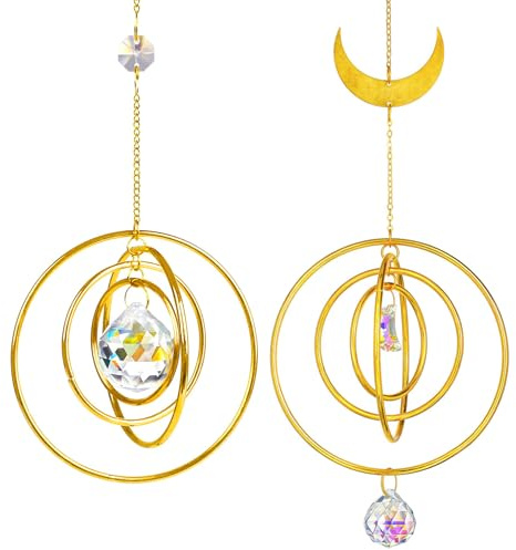 Poraceous 2 Pièces Attrape Soleil, Suspendu Capteur de Soleil, Attrape Arc-en-Ciel Cristal Suspendu, Montgolfière Attrape-Soleil, Capteur de Lumière pour Maison, Fenêtre, Jardin, Mariage, Décoration