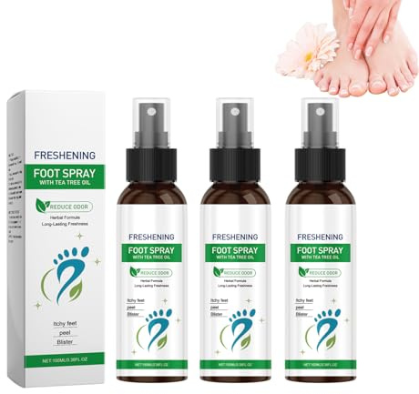 Naturlig tea tree olja fotspray med kylande effekt för uppfriskande illaluktande fötter kontroll och borttagning av sko antibakteriell deodorant spray för daglig fotvård av män och kvinnor (3 flaskor)