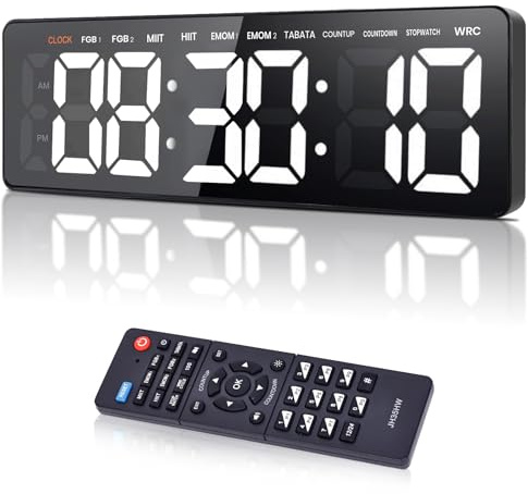 Manoive Temporizador Multifunción para Gimnasio- 13 Gran Reloj Pared Digital LED con Cronómetro Countdown/Up, Brillo/Volumen Ajustable,Control Remoto,Modos HIIT/Tabata/FGB/EMOM/MMA para Casa Garaje