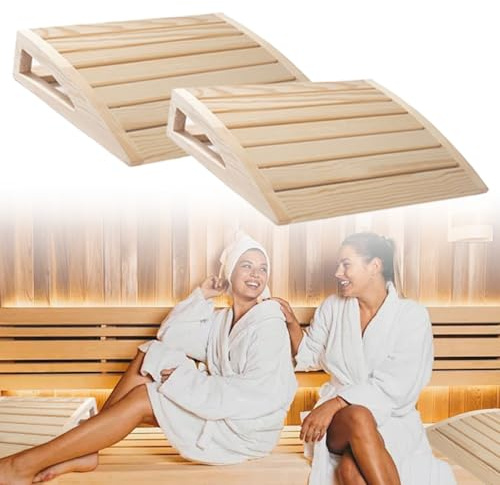 2 Stück Sauna Kopfstütze Holz,sauna zubehör,Ergonomische Saunakopfstütze Holz,Hochwertiges 100% Naturholz,Komfortable & breite,Für alle Saunatypen,für maximale Erholung