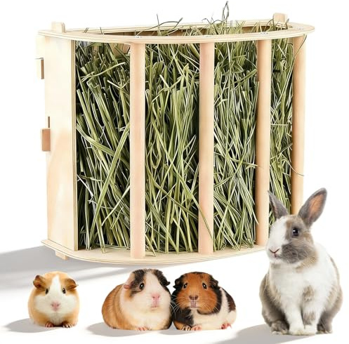 Guinea Pig Hay Feeder, Wooden Rabbit Hay Feeder Large Volume Hanging Rack for Rabbits Guinea Pigs Small Animal Cage Accessories