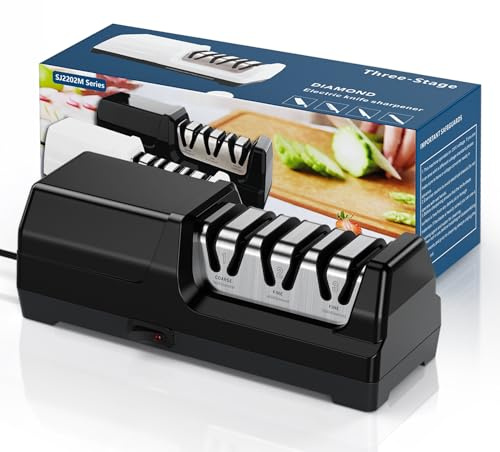 Affilacoltelli elettrico professionale a 3 livelli e 20 gradi, dischi diamantati, protezione contro il surriscaldamento, motore silenzioso, affilatura rapida per coltelli da cucina