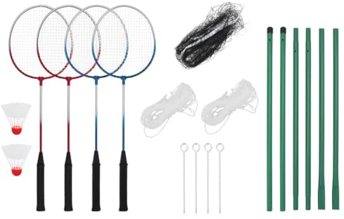 Kaloriko Set de Badminton avec 4 Raquettes, Filet 620x151 cm, kit Complet pour Famille, Loisirs, extérieur, Jardin, Plage, Camping, entraînement et compétition