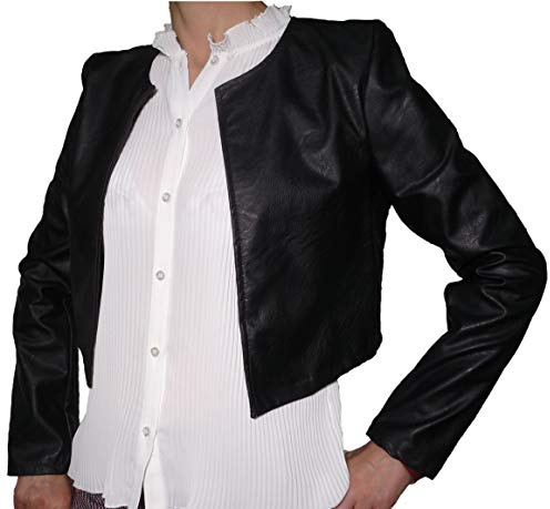 Fantasy Coprispalle Elegante Corto Cerimonia Eco Pelle Finta Pelle Bolerò Manica Lunga Donna Over Ragazza Taglie Grandi (50 IT Donna, Nero)