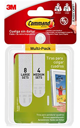 Command Tiras Adhesivas para Colgar Cuadros, 8 pares Grandes/4 pares Medianas, Blancas - Para Marcos, Espejos, Letreros, o Relojes de Pared - Colgar Sin Agujeros y Sin Taladrar