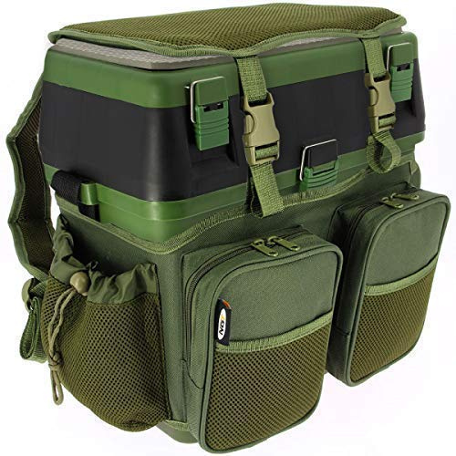 DNA NGT Carp Coarse Fishing 600D Seat Tackle Box with Canvas Carry Shoulder Straps Bag with Pockets