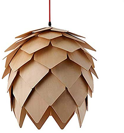 Modern Creative Art Oak Wooden Pinecone DIY Puzzle Pendant Lights Chandelier Hanging Wood Lamps Dinning Room Restaurant Retro Fixtures Luminaire Diameter 25cm (9.84 Inch)