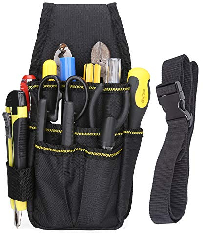 BAIGIO Bolsa de Herramientas con Cinturón de Nailon Ajustable Bolsa para Electricista del Organizador del Sostenedor Bolsillo Porta Herramientas (Negro)