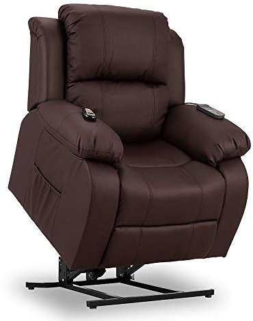 ZZ DON DESCANSO - Sillón Relax Eléctrico Levanta Personas Trevi Choco con Reclinación 160º, 10 Programas, Temporizador, Calor Lumbar, Sist. Masaje 4 Zonas y Acabado PU [Incluye Mando]