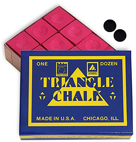 Triangle chalk Billiard Pool Cue Chalk - 1 Dozen - Made in The USA + 2 pcs of Quality Billiard Pool Table Spots (Red)