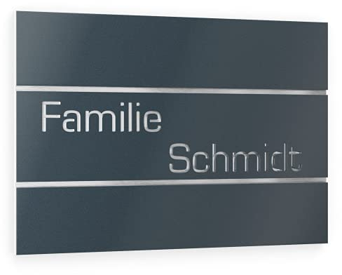 Graviers Design Plaque Numéro de Maison et Nom | Lettres personnalisables | 215 x 150 mm Gris Anthracite RAL 7016 | Acier inoxydable | Fabriqué en Allemagne