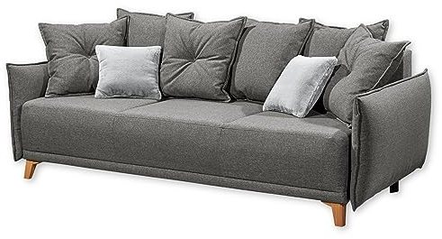 PAMPLONA Bequemes Schlafsofa mit Bettkasten, Graphit / Silber- Ausziehbares Sofa mit Schlaffunktion - 232 x 91 x 105 cm (B/H/T)