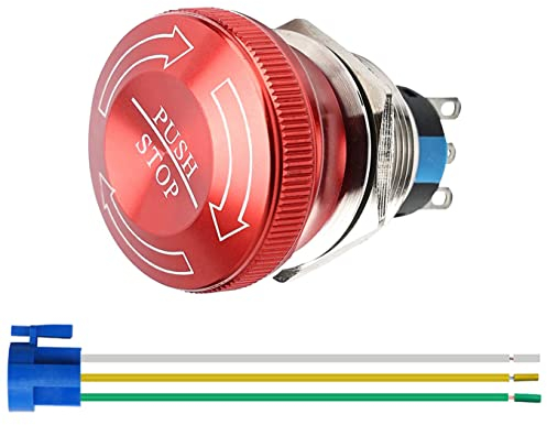 GUUZI Interrupteur à Bouton Poussoir à Verrouillage Champignon en Métal Trou de Montage 22 mm, 1NO 1NC avec Le Signe Stop