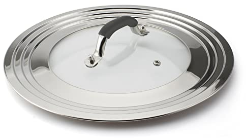 WishDirect Universaldeckel 28-38cm Glasdeckel für Töpfe, Pfannen Mit Rostfreier Stahl Rand, Pfannendeckel Topfdecke Mit Dampfloch, Universal Deckel Abdeckung mit Hitzebeständigem Silikongriff, Schwarz