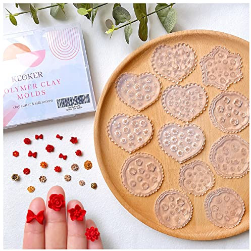 KEOKER Flower Polymer Clay Molds - 12 Pcs Rose and Leaves Molds for Polymer Clay Jewelry Making, Daisy Miniature Clay Molds