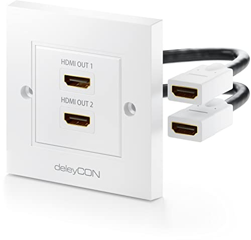 deleyCON HDMI Dose Wanddose Anschlussdose - 2x HDMI Port - Aufputz Montage 15cm Kabel 45° Gewinkelt - 3D FULL HD HDTV 4K 2160p