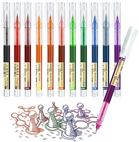 Surcotto 12-Pack 0.5mm Fine Colored Gel Pens, Multicolor, Ultra-Fine, Quick-Drying, Waterproof Ink, Ideal for Writing, Drawing, Note-Taking