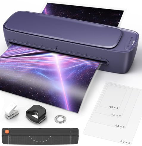 Ablemark Laminiergerät A3 mit Laminierfolien 30 Stück, Heiß und Kalt Foliergerät für A3 A4 A5 A6, 9 in 1 Laminiergerät mit Papierschneider und Eckenabrunder, Laminator für Schule Zuhause Büro Datei
