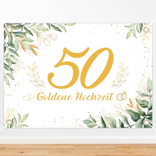 HAKOTOM Sfondo dorato per matrimonio, 170 x 120 cm, 50 ° anniversario di matrimonio, 50 ° anniversario di matrimonio, decorazione per interni ed esterni, coppie